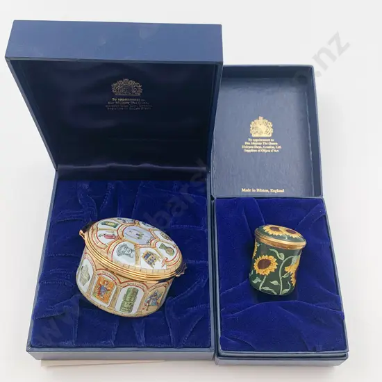 Two Halcyon Days Enamels Small Commemorative Trinket Boxes