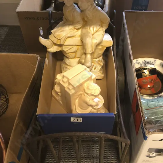 Ceramic Book Ends with Group Figure and Toy Pram