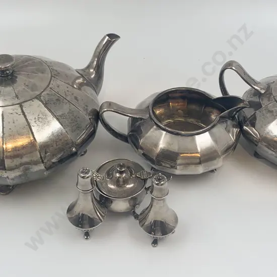 S/P Tea Set Together With S/S Salt Server etc.