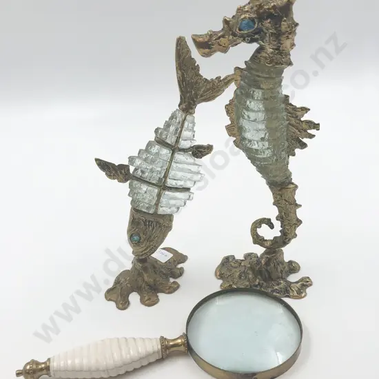 Brass Magnifying Glass with Two Animal Ornaments