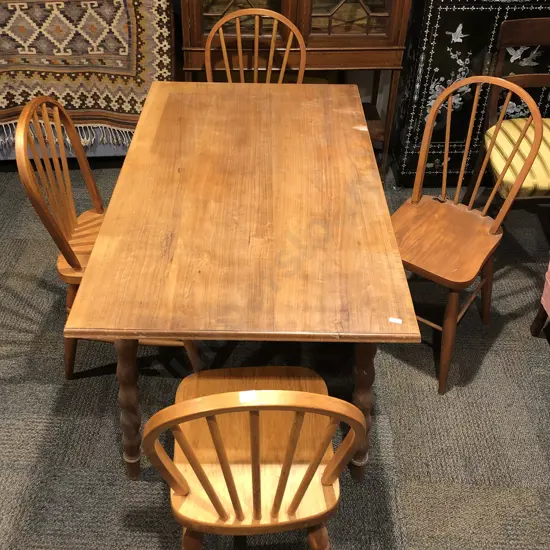 Rectangular Dining Table with Four Stick Back Dining Chairs