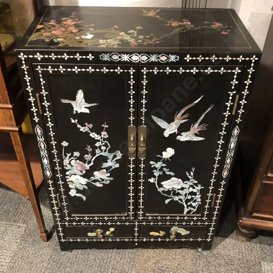 Inlaid and Lacquered Asian Side Cabinet