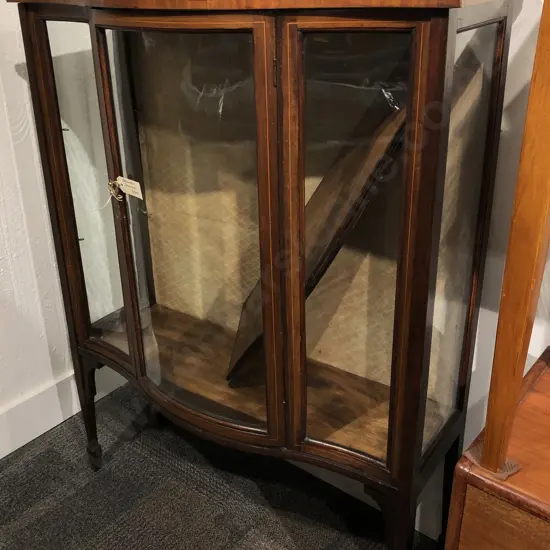 Edwardian Serpentine Front Glazed China Cabinet