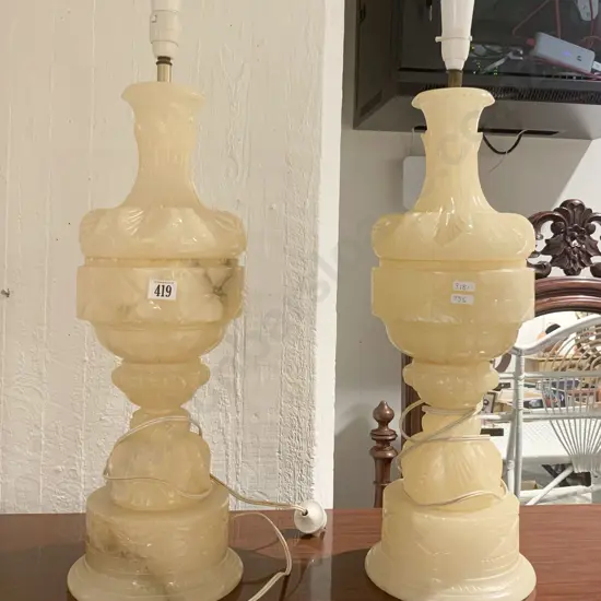 Pair of Alabaster Carved Table Lamps