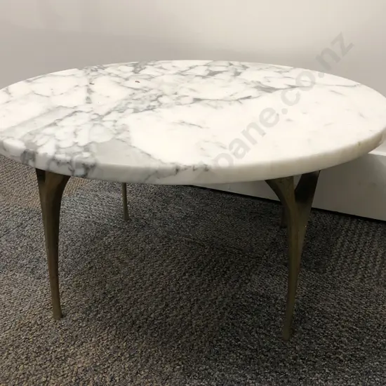 Circular Marble Top Coffee Table with Brass Legs