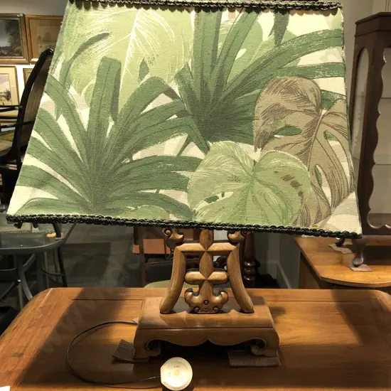 Chinese Fruitwood Table Lamp and Shade