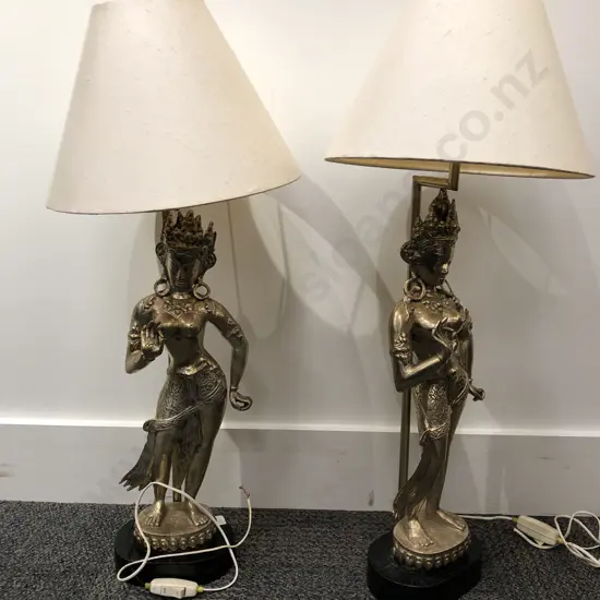 Pair of Brass Indian Figural Table Lamps
