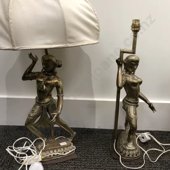 Pair of Indian Brass Figural Lamps