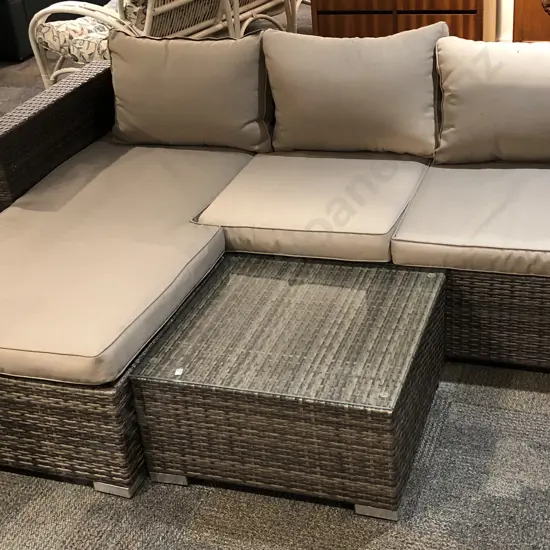 Modern Rattan Corner Sofa Together with Matching Coffee Table