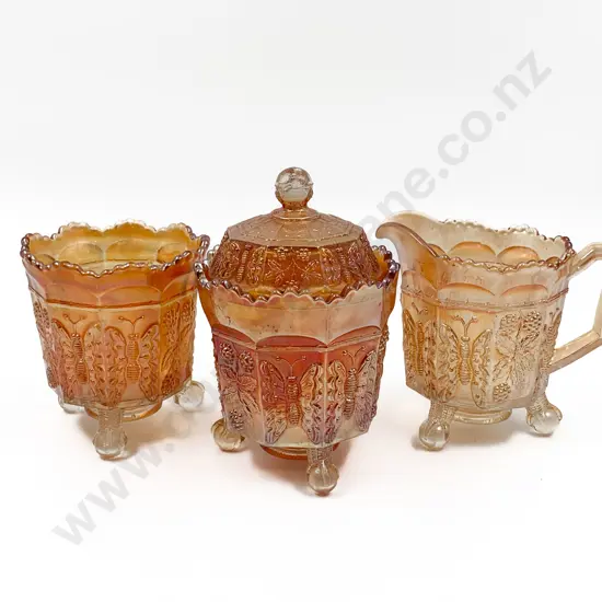 Carnival Glass Milk Jug Sugar Bowl and Whipped Cream Bowl