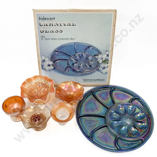 Qty of Assorted Carnival Glass Including Hors D'Oeuvres Tray