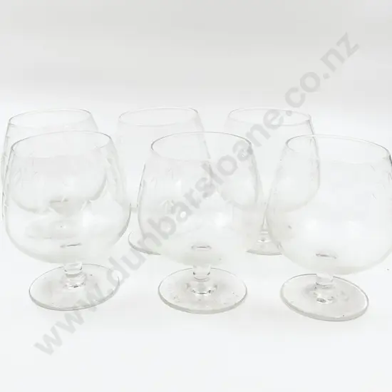 Six Etched Brandy Balloons