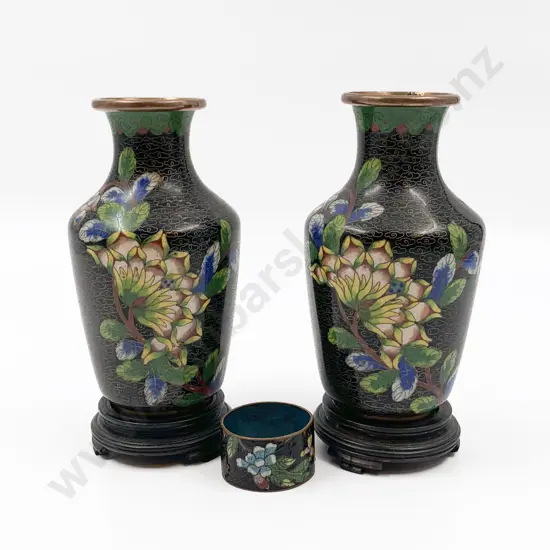 Pair of Cloisonné Vases Together With Napkin Ring