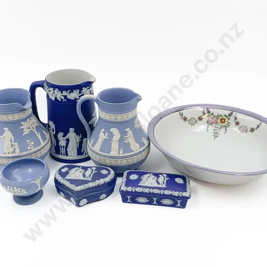 Six Pieces of Wedgwood Including Jugs and Trinket Boxes etc. Together With Luster Bowl