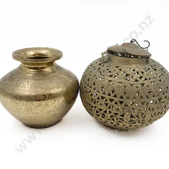 Brass Hanging Incense Burner Together With Brass Vase