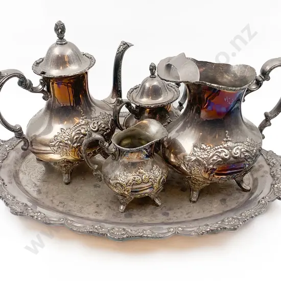 Four Piece Poole S/P Tea Set on Double Handled Tray