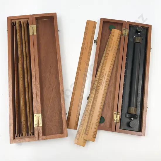 Slide Rule Together With Box of Vintage Rulers