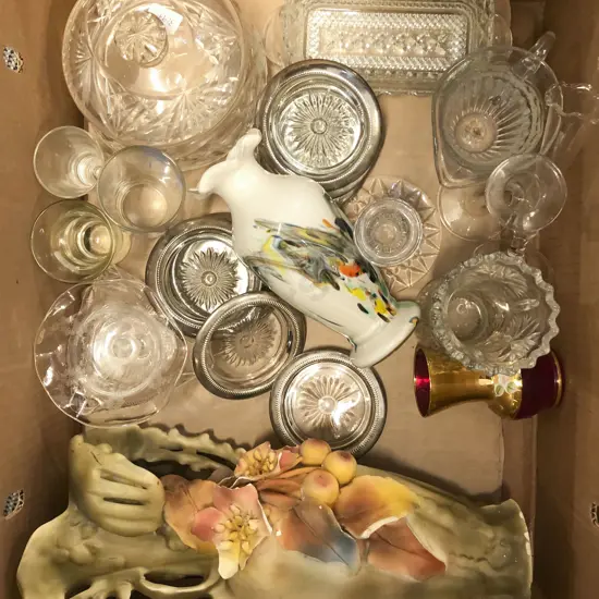 Box of Assorted Crystal and Glass Ware Together With Vases (AF)