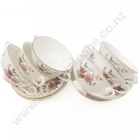 Six Royal Albert "New Romance" Soup Cups and Saucers