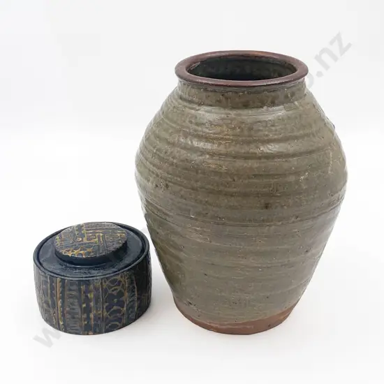 Royal Copenhagen Lidded Pottery Jar Together With Pottery Vase