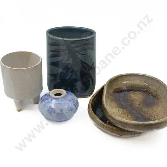 Five Pieces of NZ Pottery Including David Marden Vase