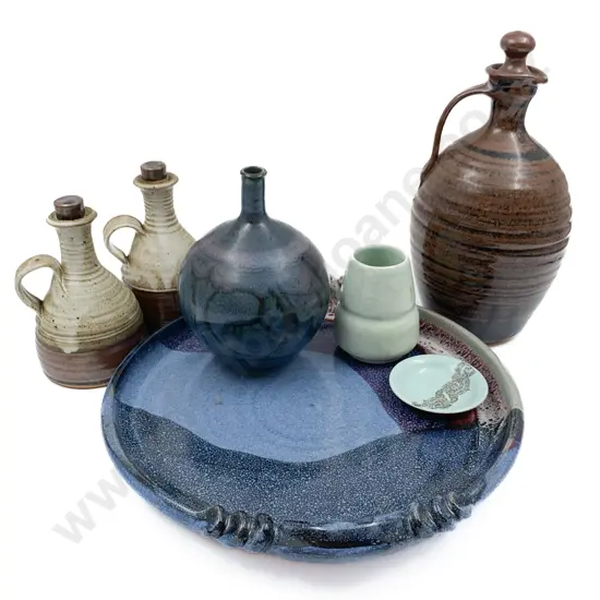 Seven Pieces of Assorted Pottery Including Flagon and Crown Lynn