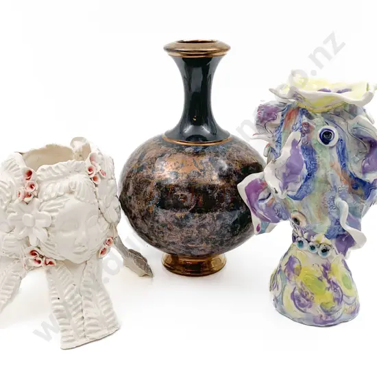 Lustre Pottery Vase Together With Two Abstract Pottery Vases