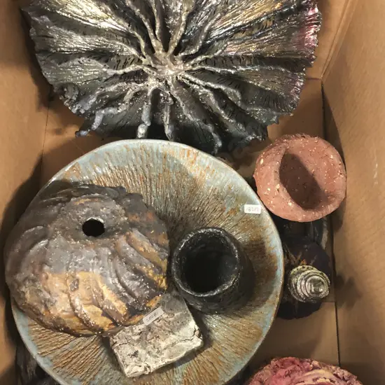Box of Assorted Pottery and Abstract Sculpture