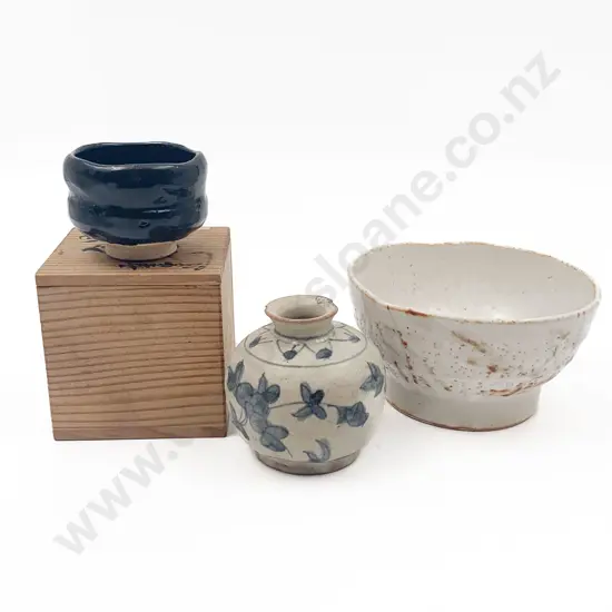 Two Japanese Tea Bowls Together With Provincial Ming Pot