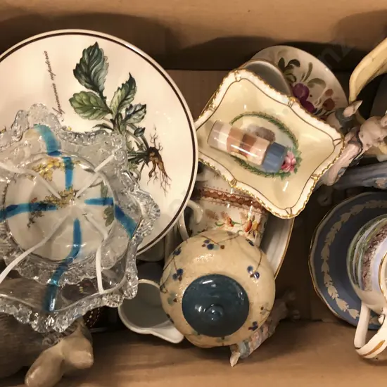 Box of Assorted China and Ornaments