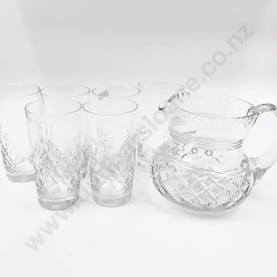 Glass Jug Together With Six Glasses