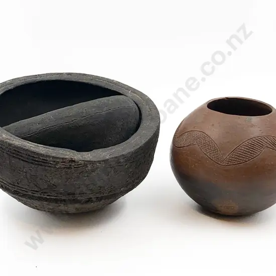 Two PNG Earthenware Bowls Together With African Zulu Bowl
