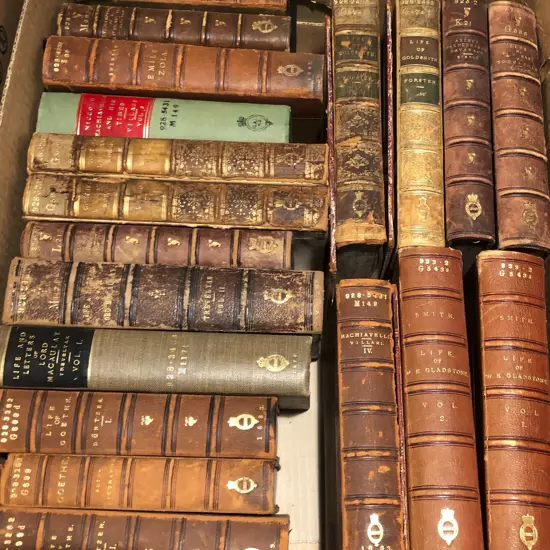 Box of Assorted Leather Bound Books