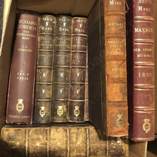 Box of Assorted Leather Bound Books