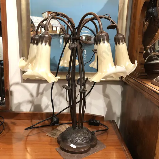 Art Nouveau Style Six Light Floral Form Table Lamp