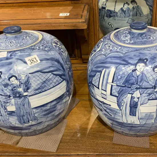 Pair of Blue and White Asian Ginger Jars