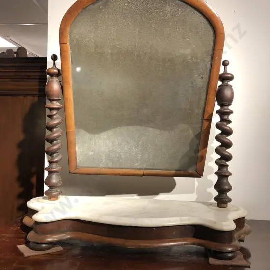 Toilet Swing Mirror with Barley Twist Supports and Marble Topped Base (Faults)