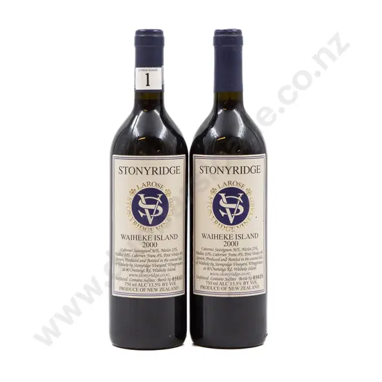 2 bottles NZ 2000 Stonyridge Vineyard Larose Waiheke Island