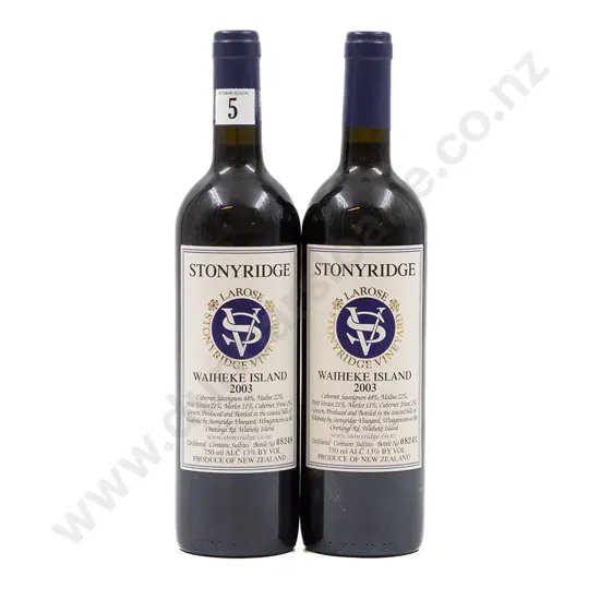 2 bottles NZ 2003 Stonyridge Vineyard Larose Waiheke Island