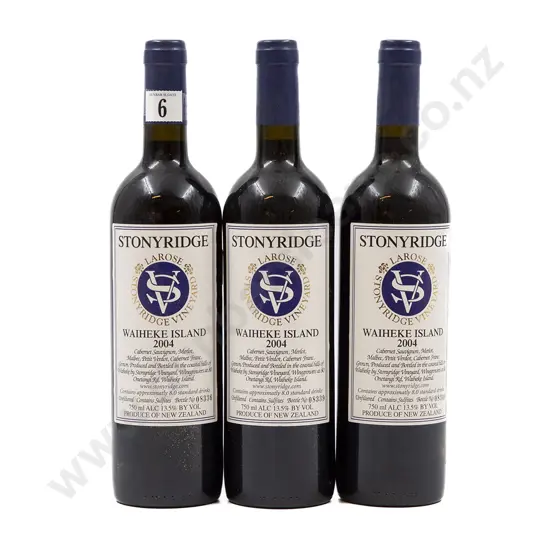 3 bottles NZ 2004 Stonyridge Vineyard Larose Waiheke Island
