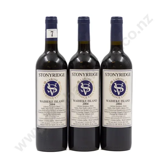 3 bottles NZ 2004 Stonyridge Vineyard Larose Waiheke Island