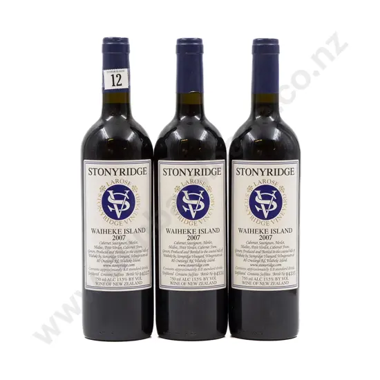 3 bottles NZ 2007 Stonyridge Vineyard Larose Waiheke Island