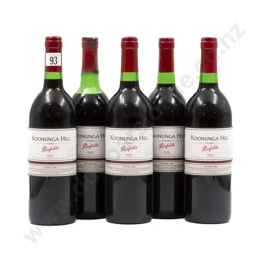5 bottles 1988 Penfolds Koonunga Hill Claret - Shiraz Cabernet