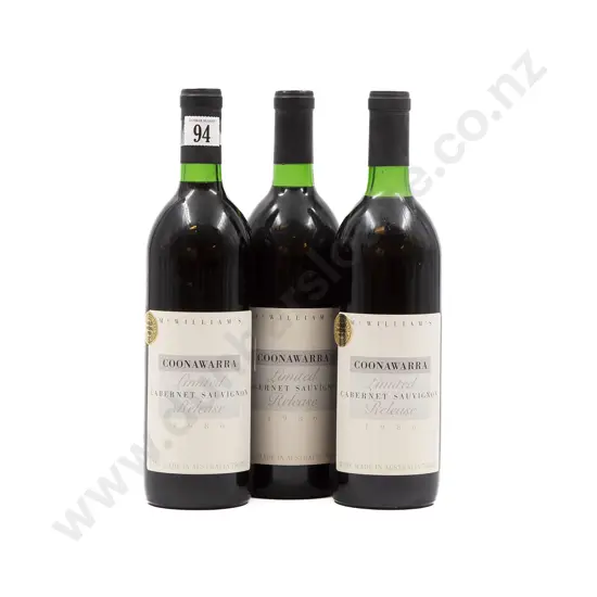 3 bottles 1986 McWilliams Coonawarra Cabernet Sauvignon Limited Release