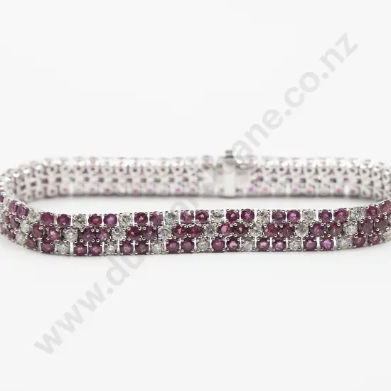 14ct White Gold 195stone Diamond and Pink Sapphire Fancy Bracelet