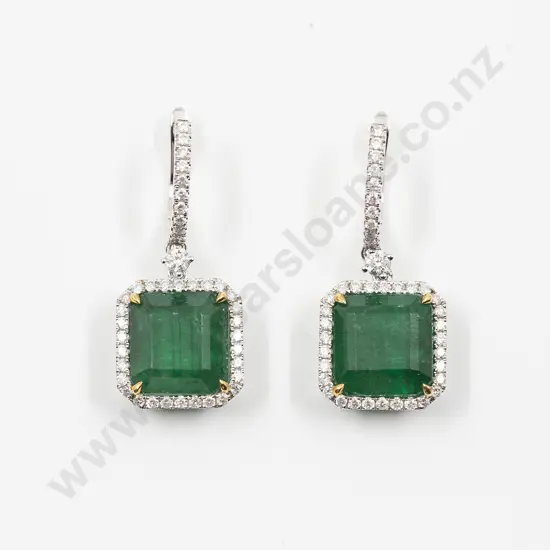 14ct White Gold Emerald and Diamond Pendant Earrings