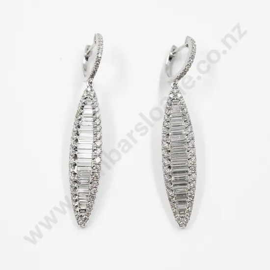 Pair 18ct White Gold Modern Diamond Pendant Drop Earrings