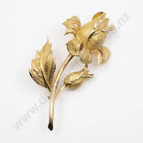 18ct Gold Gilt Single Flower Stem Brooch