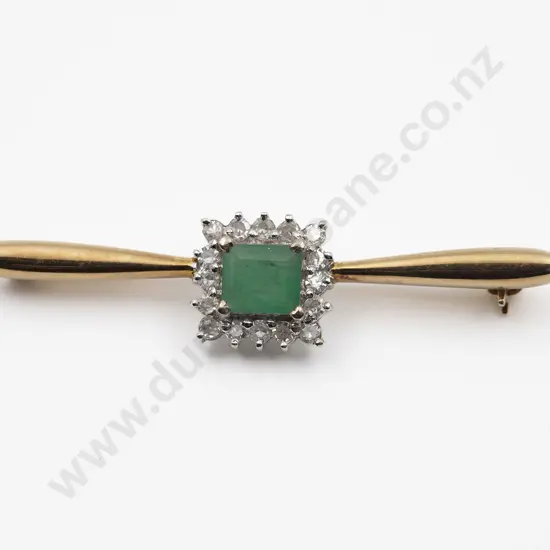 14ct 17stone Emerald and Diamond Bar Brooch