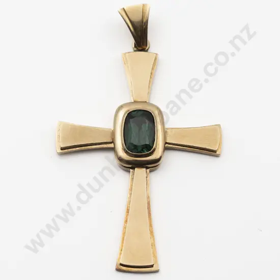 14ct Single Tourmaline Cross Pendant